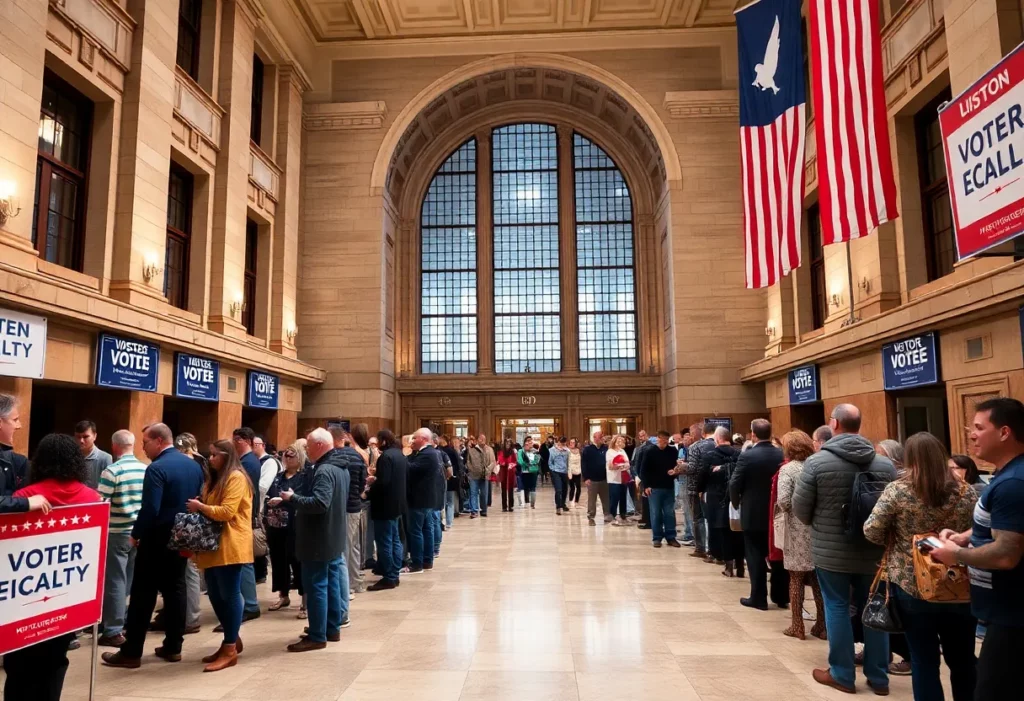Voters in line outside Boston City Hall during the General Municipal Election.