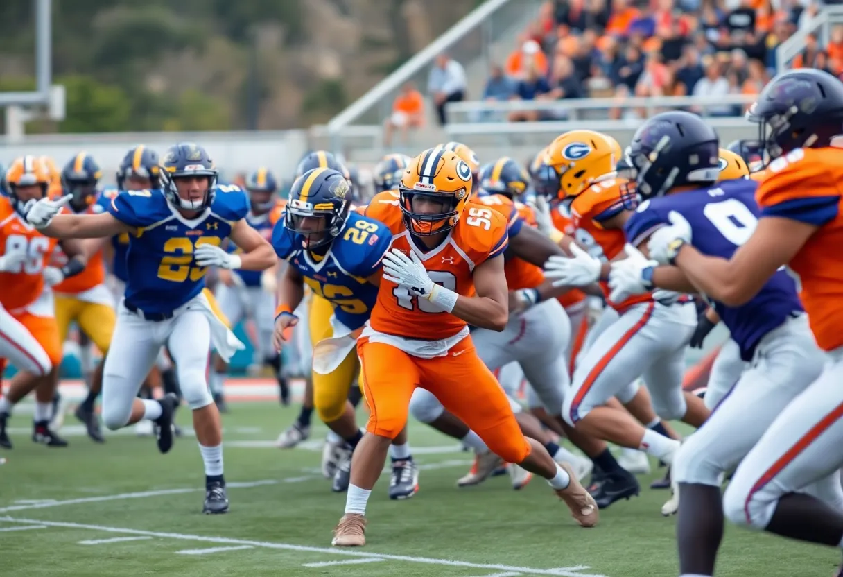 Boston College football players facing Clemson Tigers during the game.