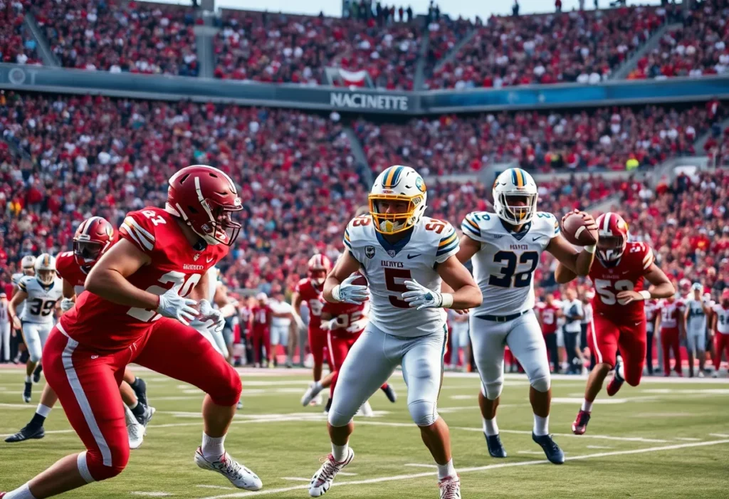 Boston College football team in action during a game against UConn