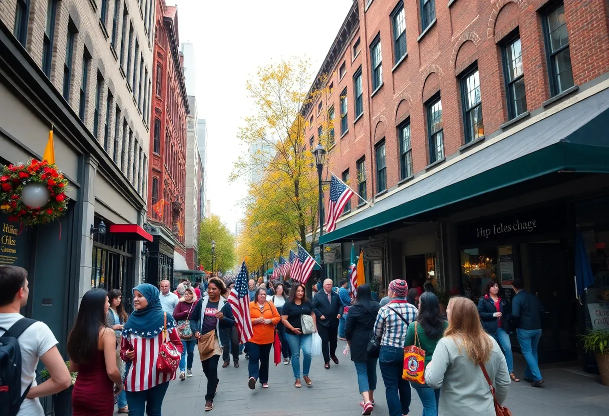 People celebrating Columbus Day in Boston