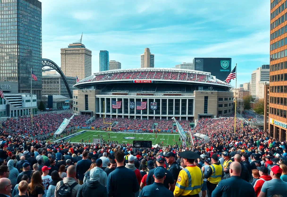 Gillette Stadium in Boston during an event with crowds and security presence