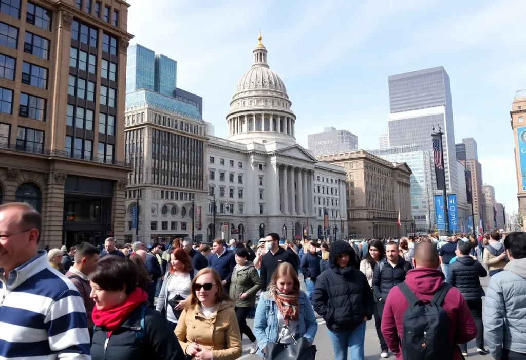 Boston during the federal government shutdown with busy streets and essential services in operation.