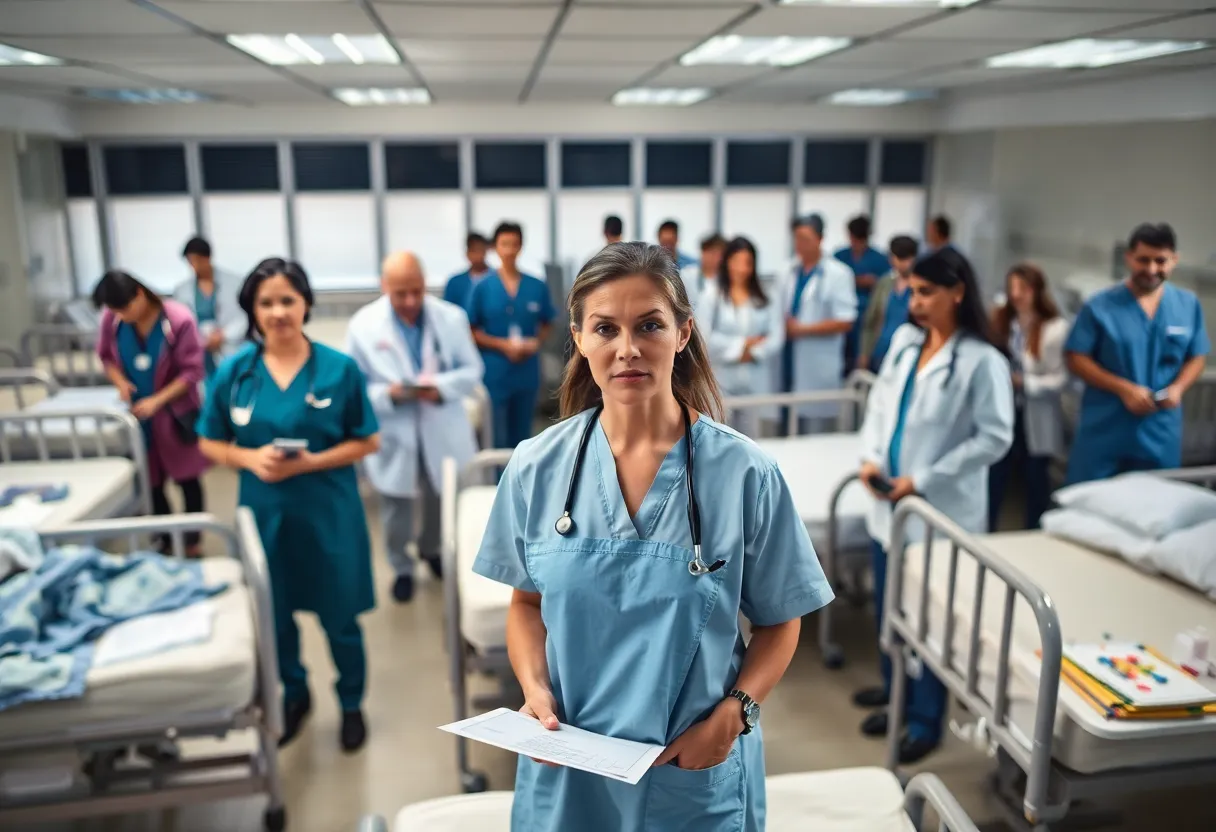 Healthcare professionals in a Boston hospital facing layoffs