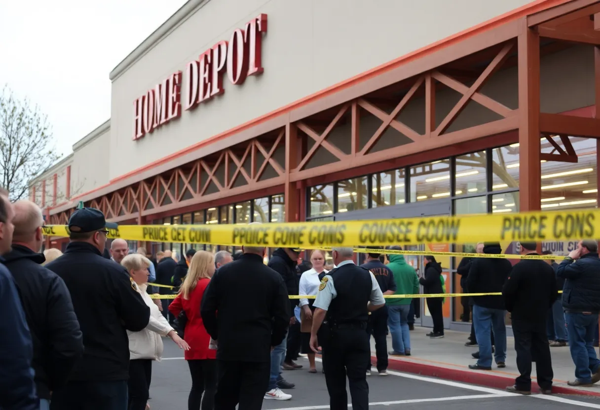 Police conducting an investigation outside a Home Depot store in Boston