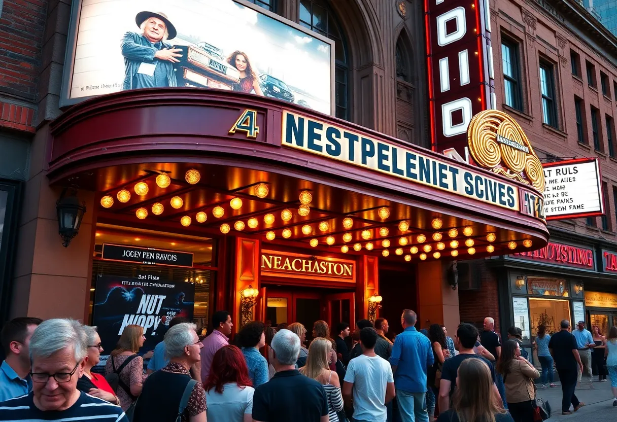 People outside a Boston independent movie theater