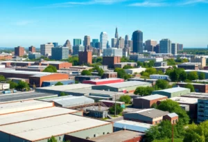 Aerial view of Boston's industrial real estate area with warehouses and buildings.