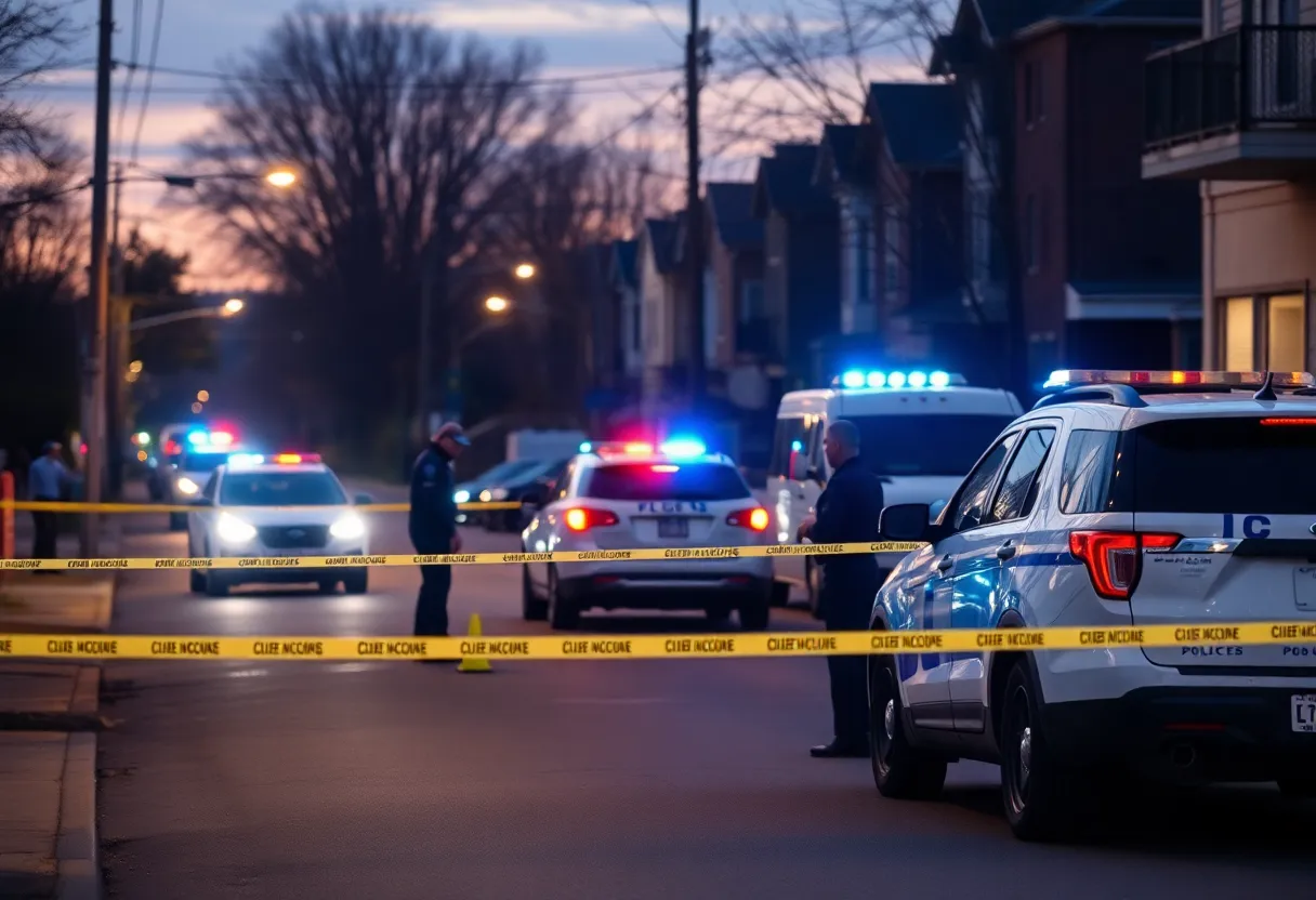 Police investigation scene at night in Jamaica Plain, Boston