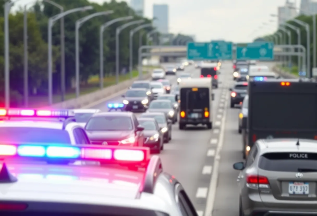 A Boston police officer directing traffic on Cummins Highway