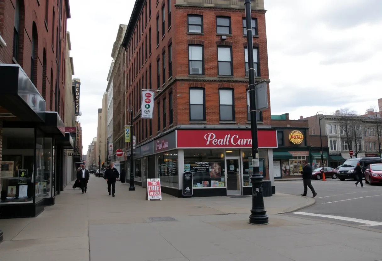 Busy retail street in Boston's South End with closed storefronts