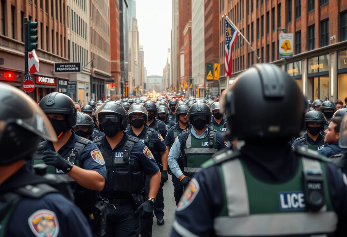 Law enforcement monitoring a street takeover scene in Boston