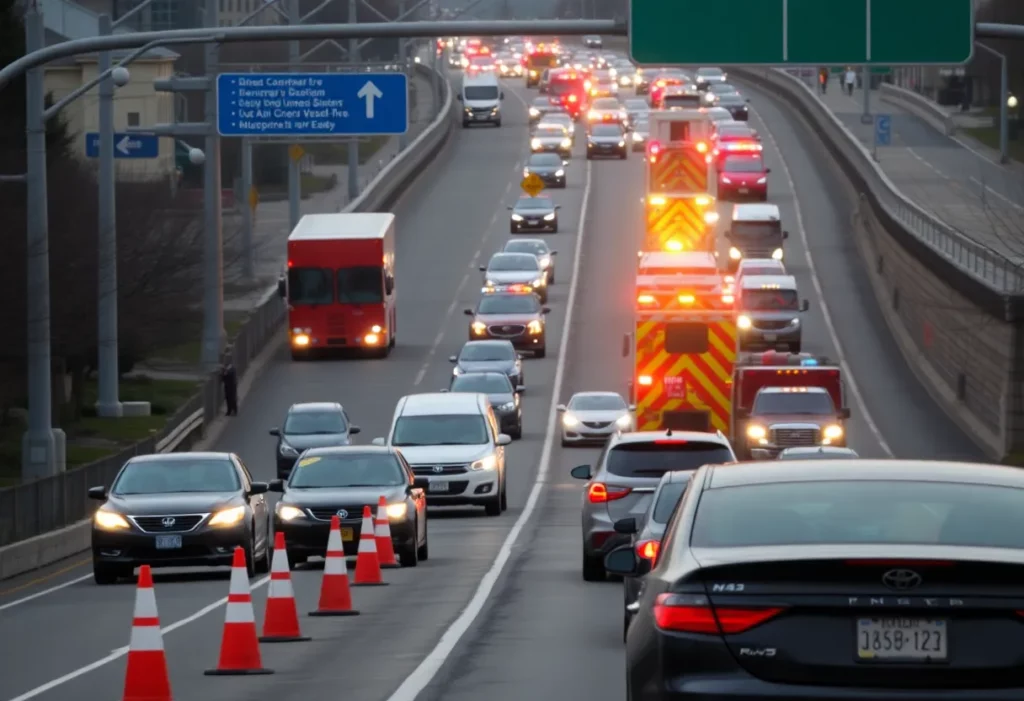 Heavy traffic on a Boston highway during morning commute