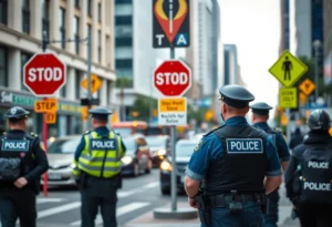 Police enforcing traffic regulations in Boston to prevent street takeovers.