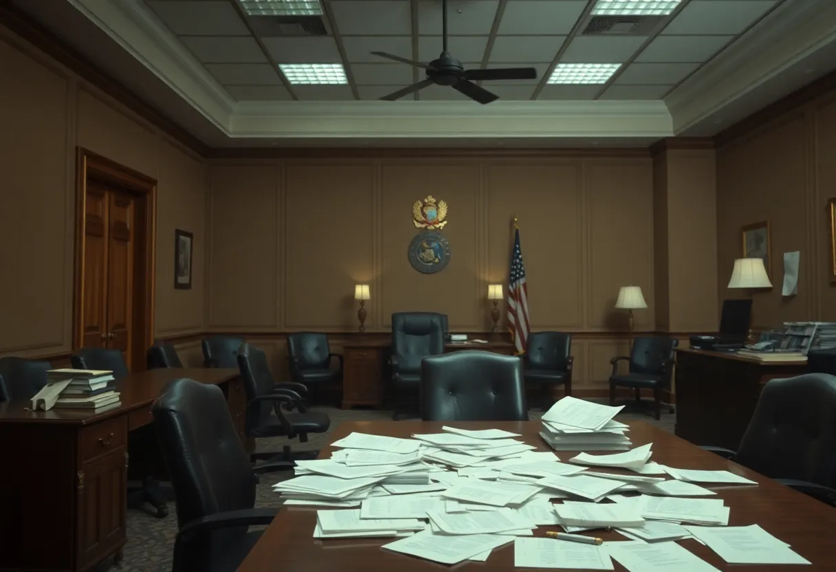 Empty city hall office symbolizing political corruption