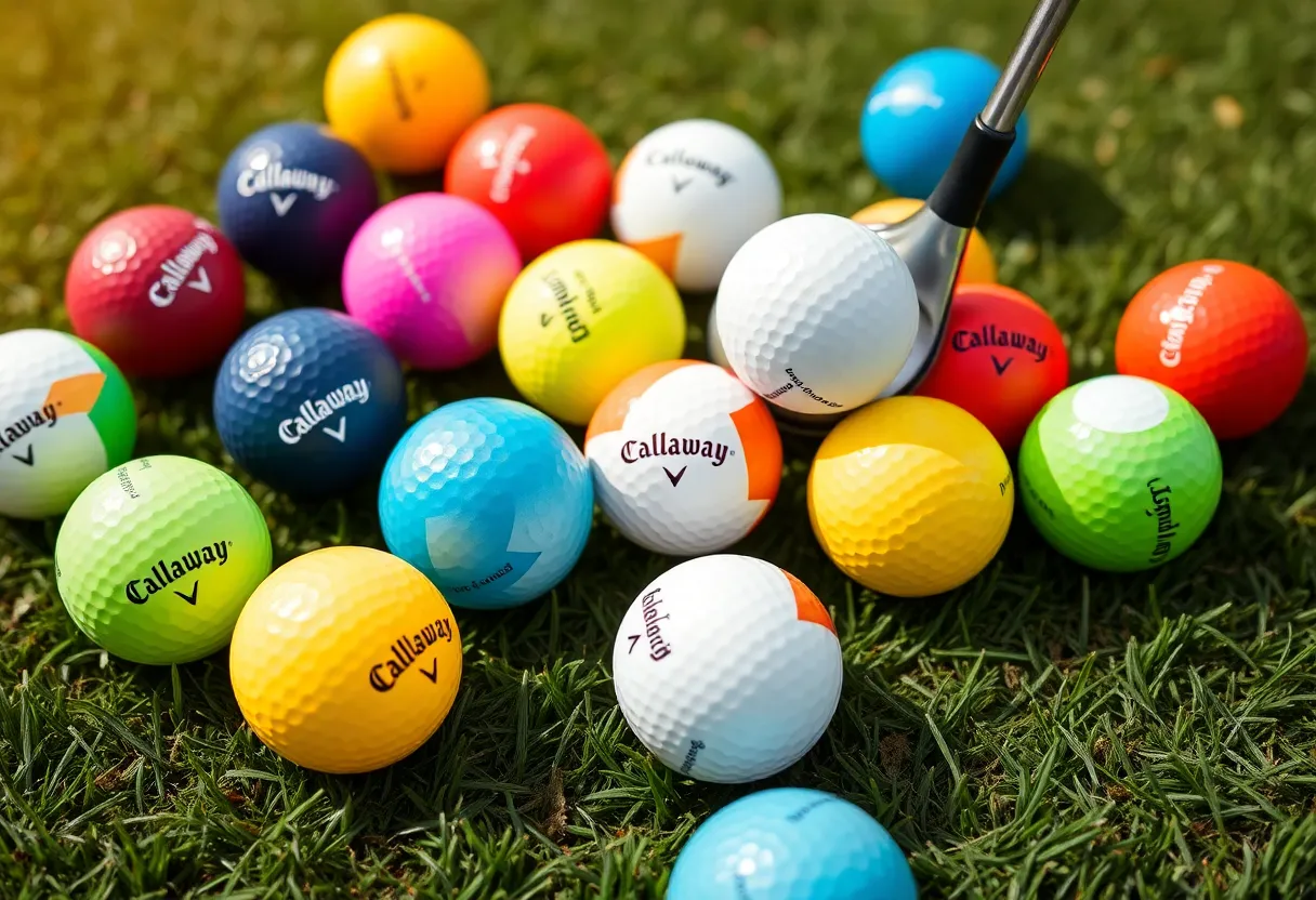 Colorful Callaway Supersoft golf balls on a golf course