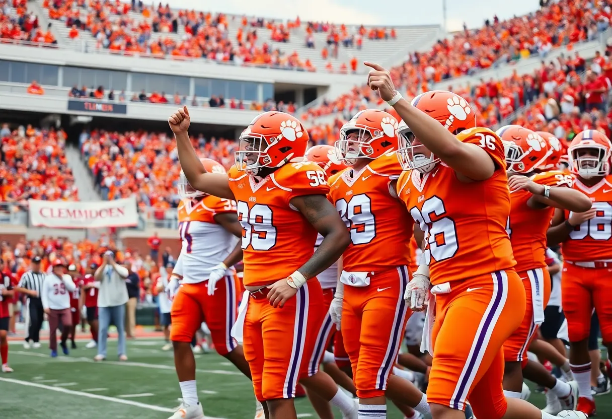 Clemson Tigers football team celebrating their win