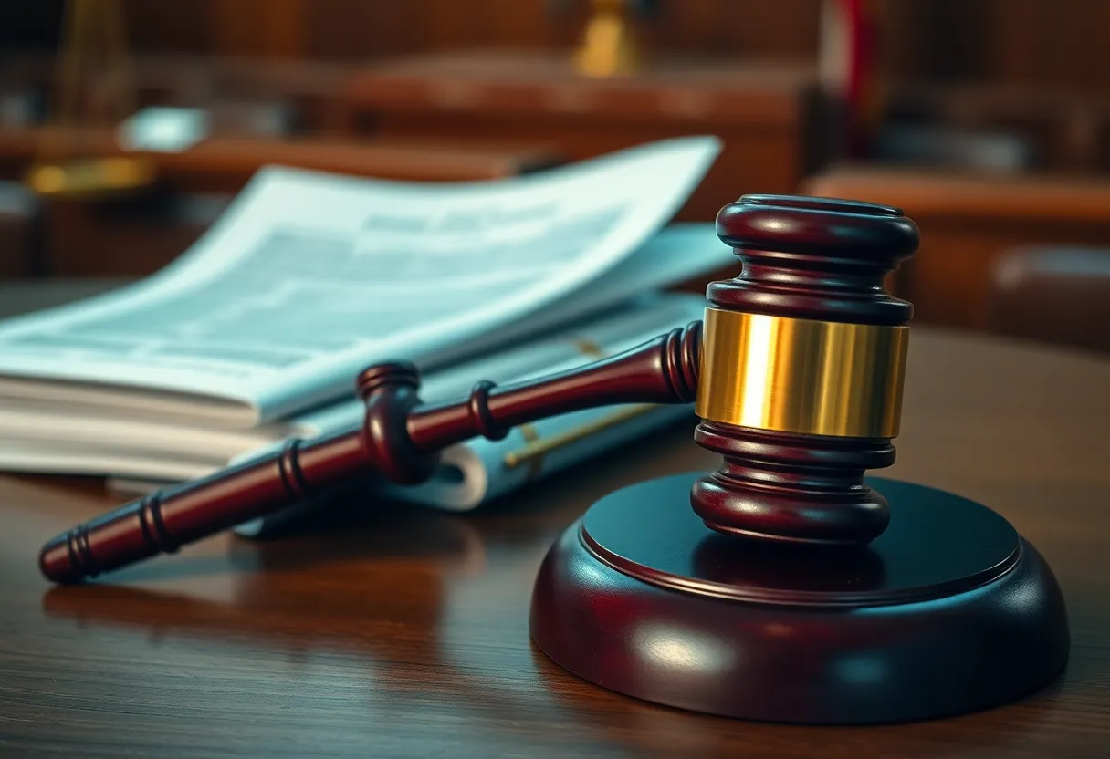 Courtroom setting illustrating a financial misconduct case