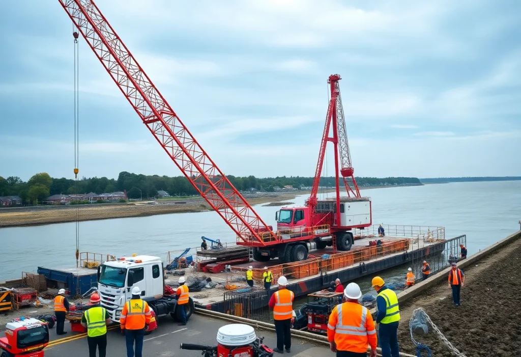 Emergency responders at the construction site of the crane collapse in Everett.