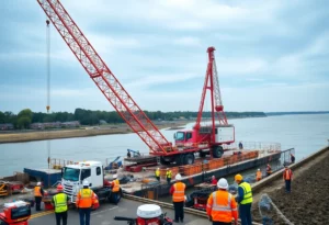 Emergency responders at the construction site of the crane collapse in Everett.
