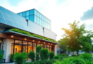 Energy-efficient commercial building with solar panels