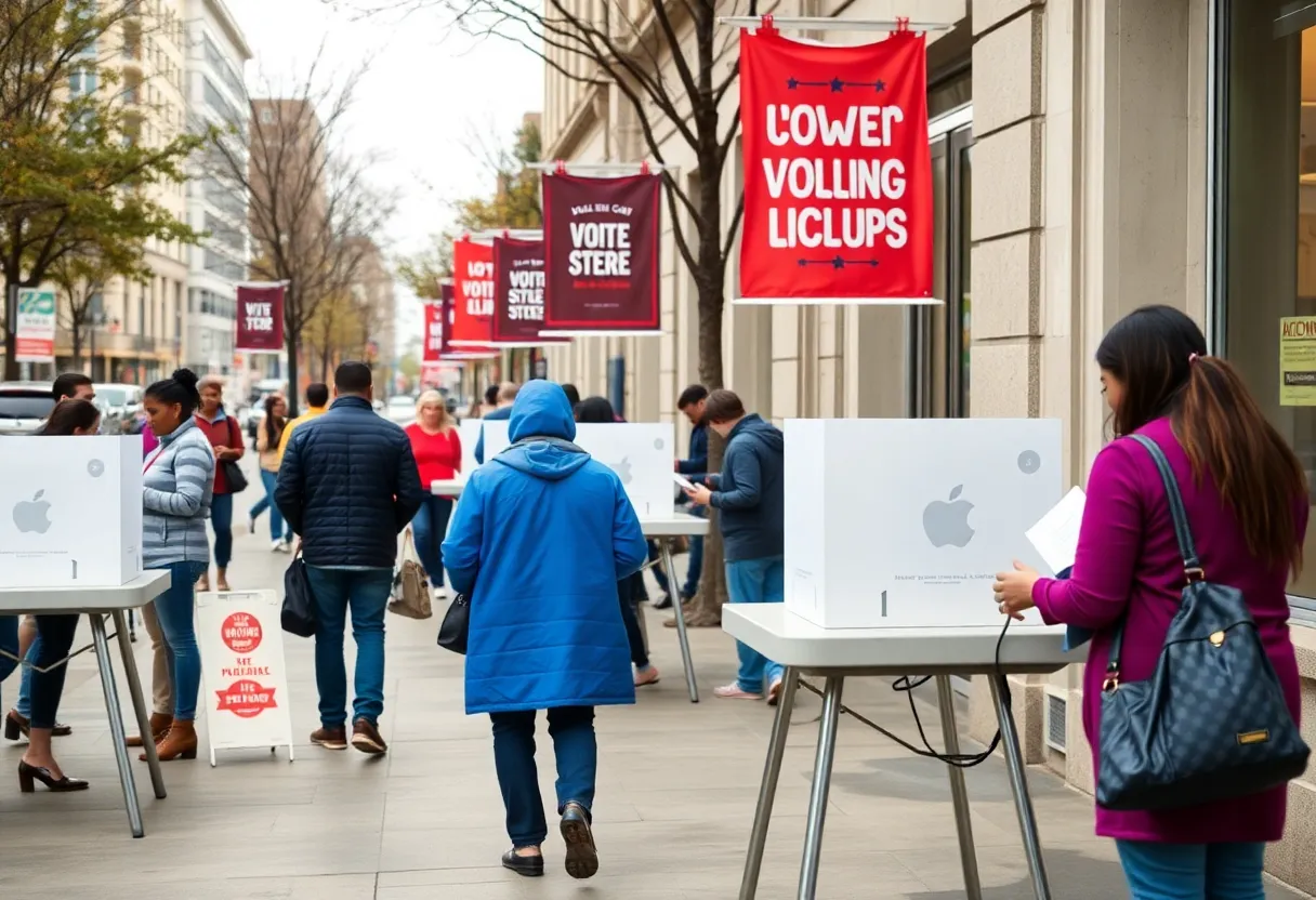 Voters participating in early voting at a community center in Boston