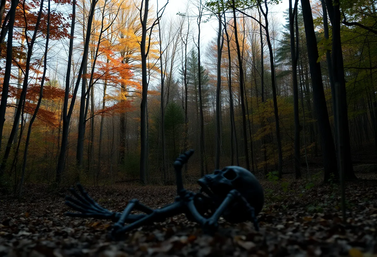 Scene depicting skeletal remains found in Fall River woods