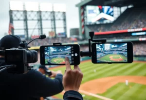 iPhone cameras capturing a baseball game at Fenway Park