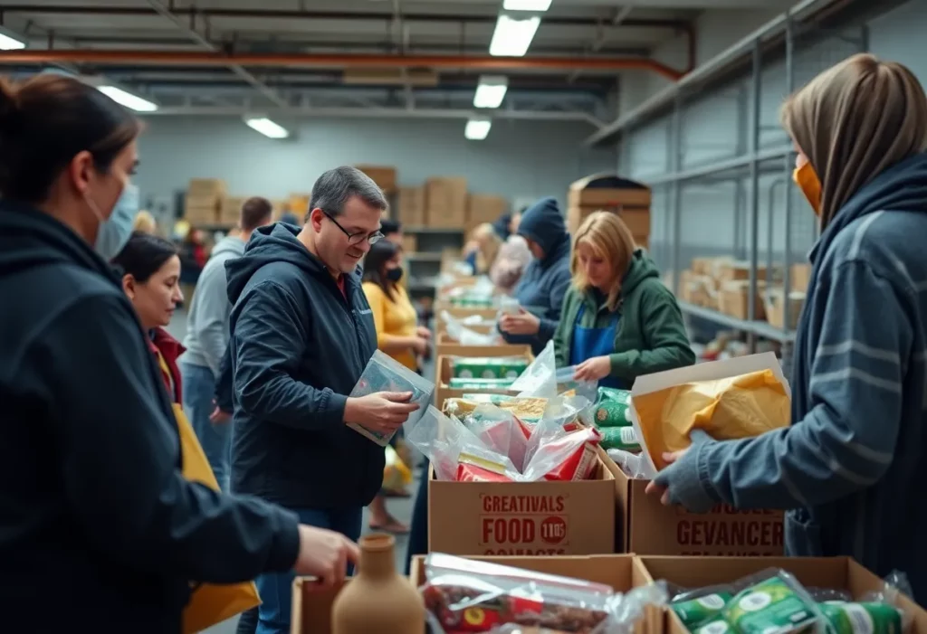 Volunteers at a food pantry helping families during the government shutdown