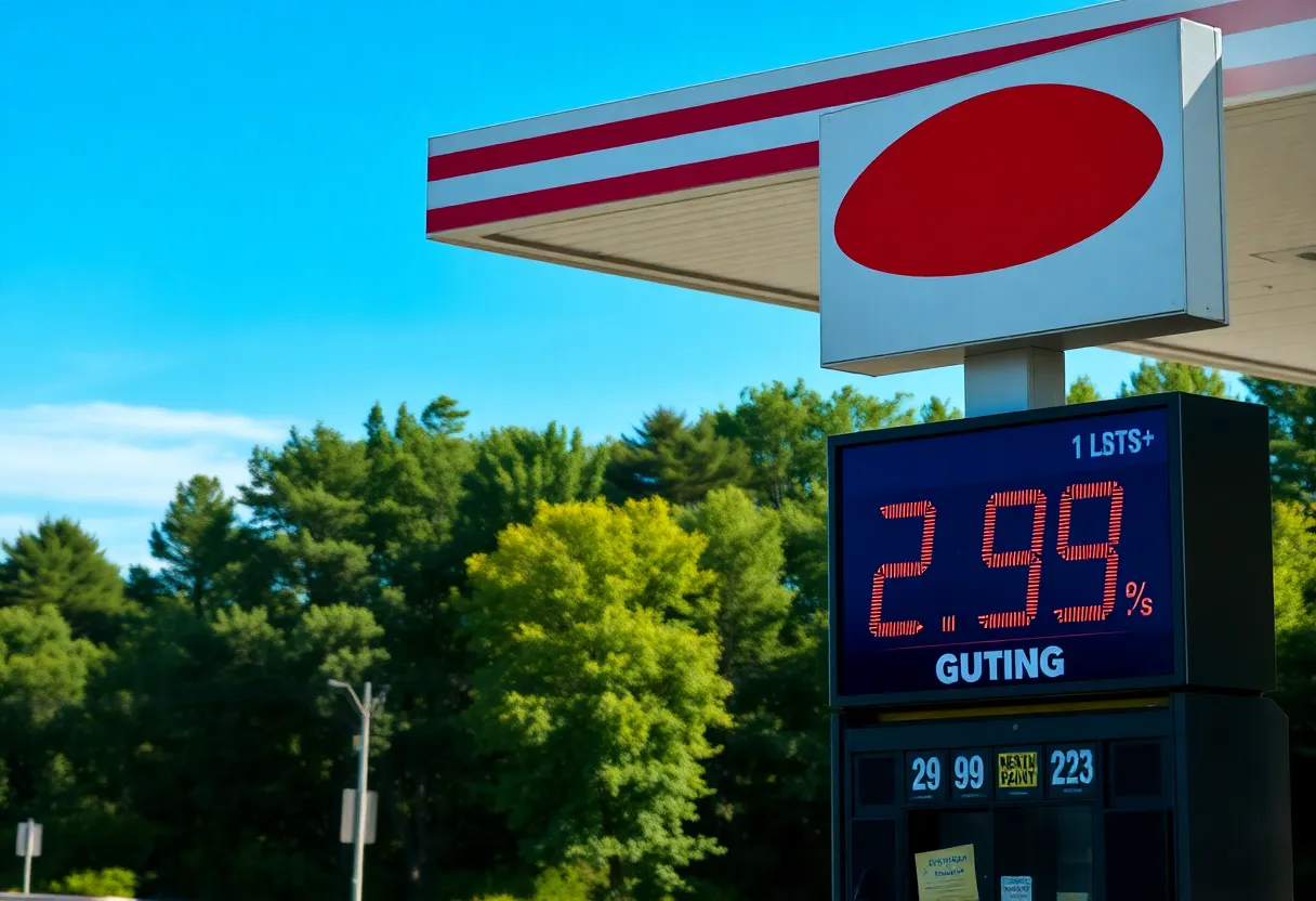 Gas station in Massachusetts showing $2.98 per gallon