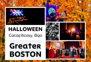 Collage of Halloween events in Greater Boston.