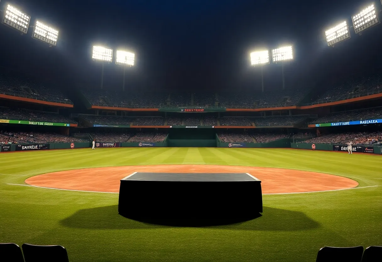Baseball field with podium for Hall of Fame induction ceremony