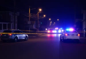 Police cars and caution tape at the scene of a shooting in Hyannis, Massachusetts.