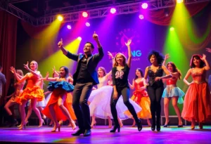 Dancers in colorful costumes performing in Kinky Boots musical