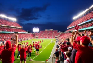 Football stadium with fans supporting Louisville and Boston College teams