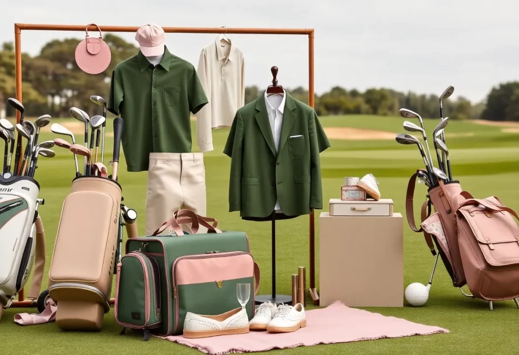 High-end golf equipment collection featuring premium golf clubs and stylish accessories.