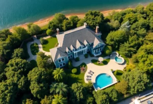 Aerial view of a luxury mansion in Massachusetts