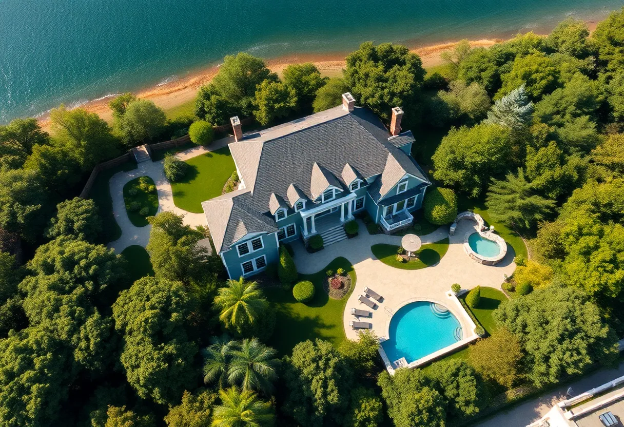 Aerial view of a luxury mansion in Massachusetts