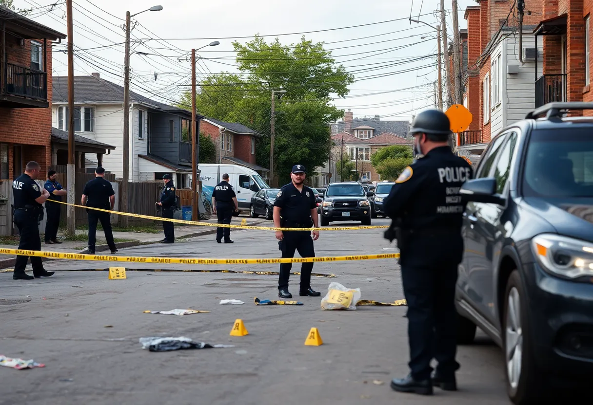 Police and evidence markers at a shooting scene in Mattapan