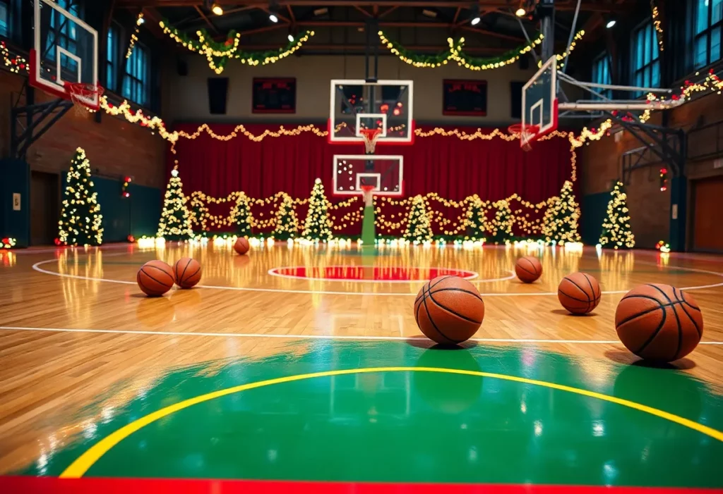 Christmas-themed basketball court