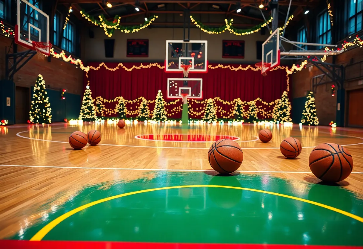 Christmas-themed basketball court