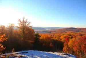 Chilly New England landscape with autumn foliage