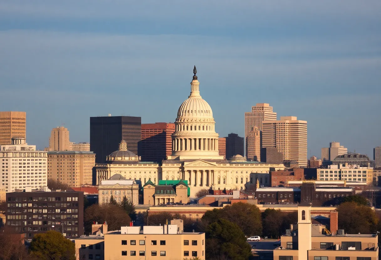 City skyline of New Haven with government buildings