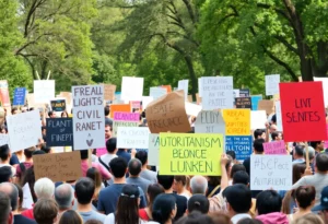 Crowd participating in No Kings protests