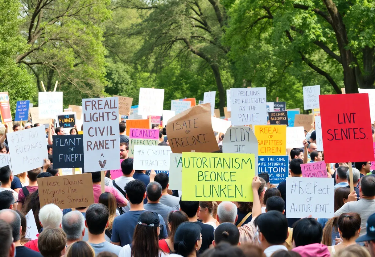 Crowd participating in No Kings protests