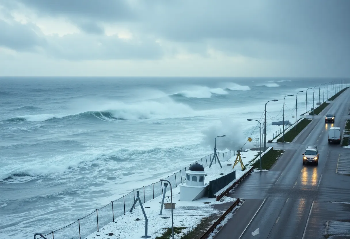 Coastal flooding and stormy weather due to a nor'easter on the East Coast