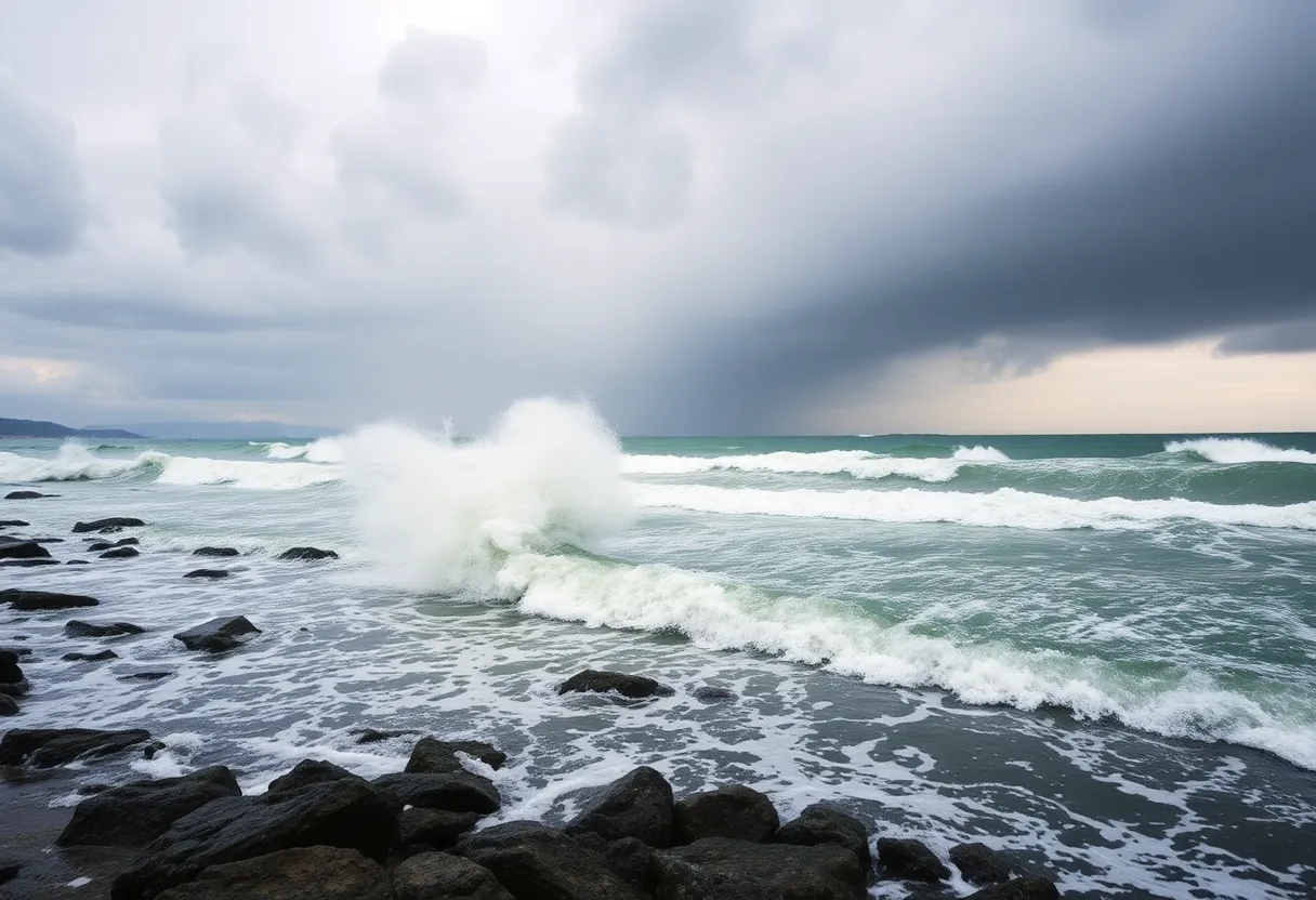 Heavy rain and wind during a nor'easter in Massachusetts