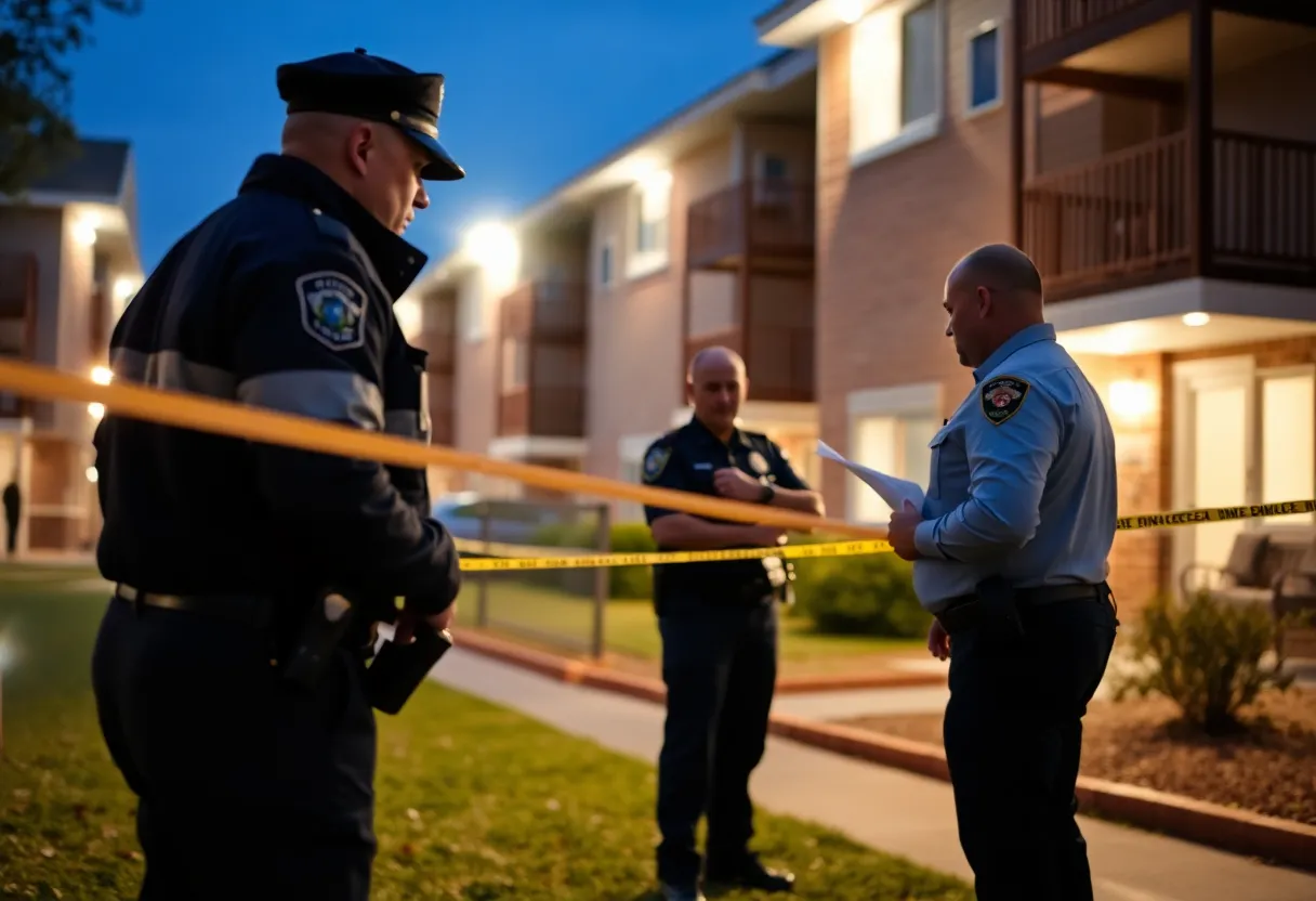 Police officers investigating a shooting incident at an apartment complex in Norwood