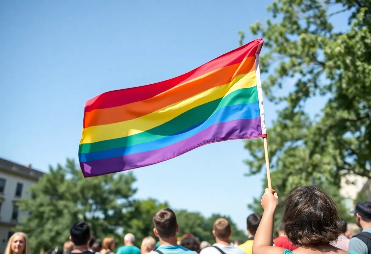 Pride flag in a community setting