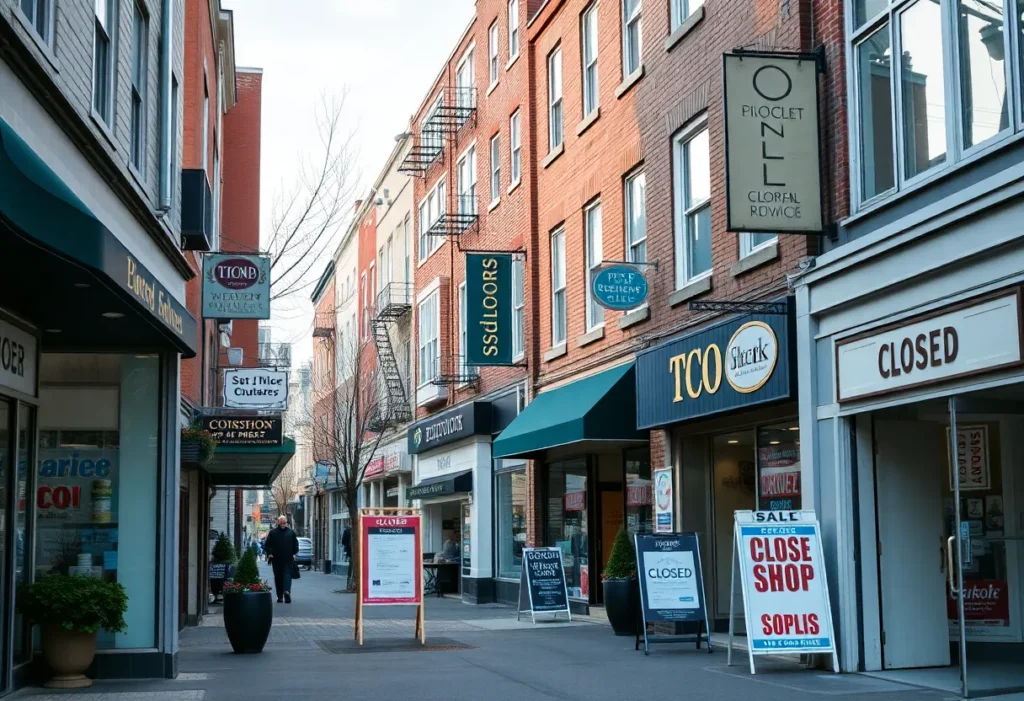 Urban shopping area in Massachusetts with retail storefronts