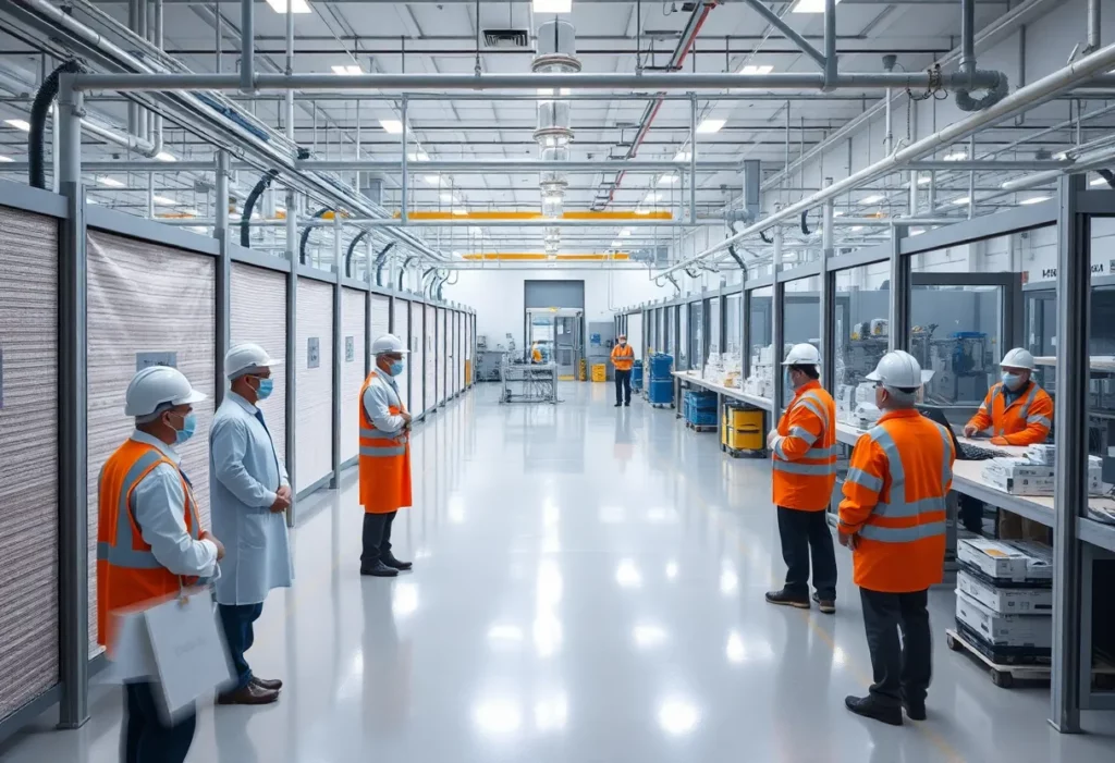 Illustration of a biomanufacturing facility highlighting job cuts and relocation discussions.