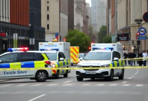 Police investigating a crime scene in Roxbury, Boston.